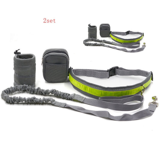 Runner jogging with a dog on a hands-free bungee waist leash