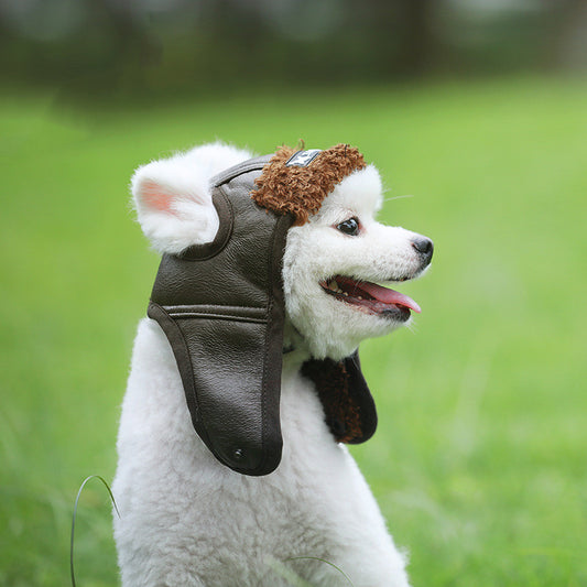 Petnki Faux-Leather Dog Cap Hat in black