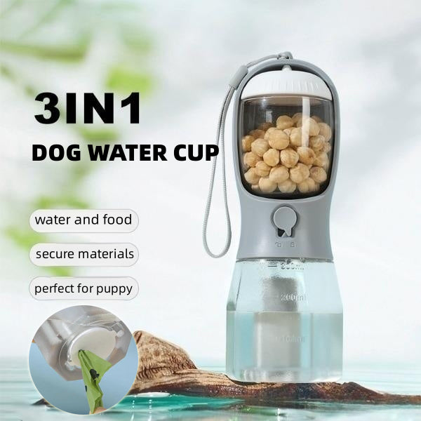 Petnki 3-in-1 Dog Travel Bottle with water, food and waste bag holder