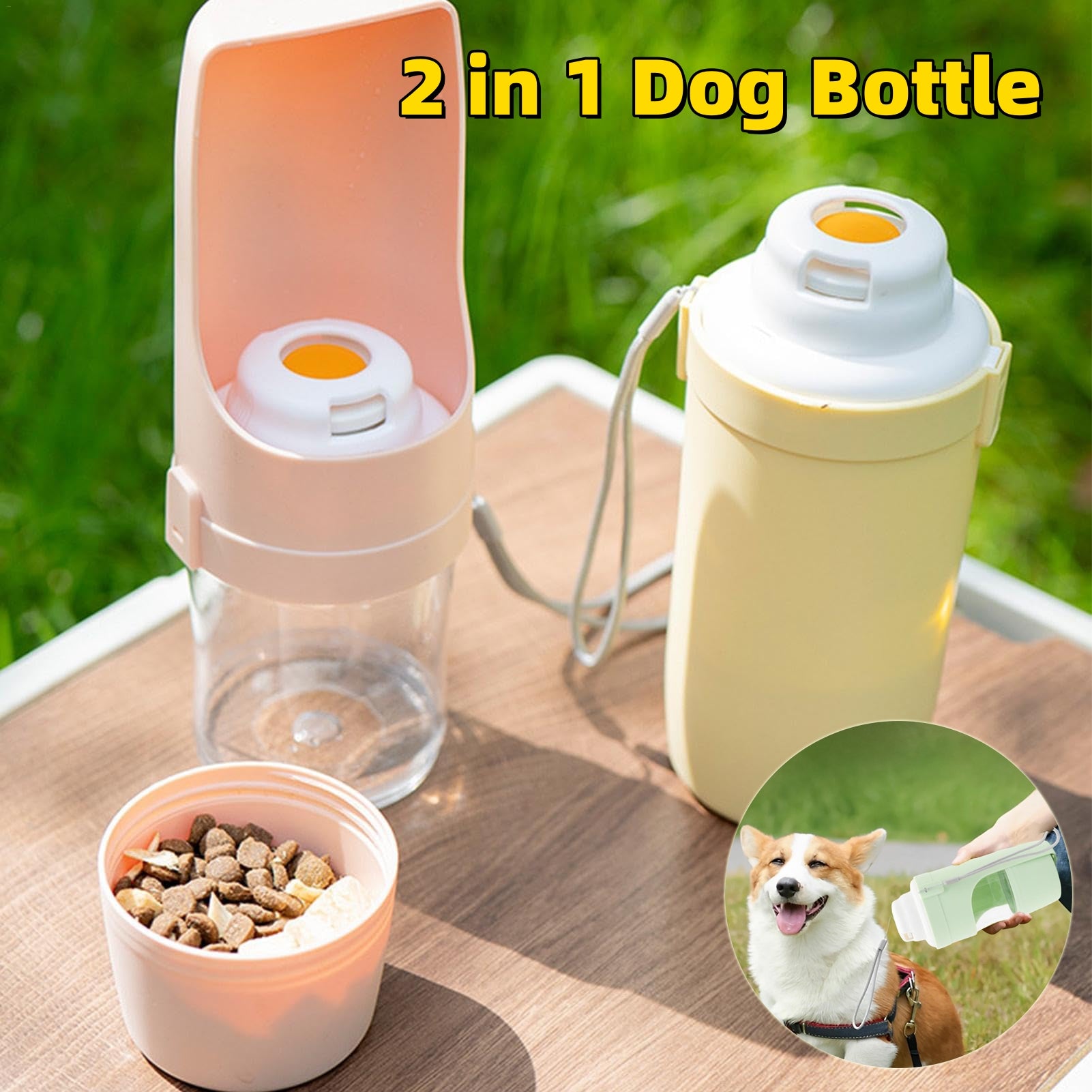 Petnki 2-in-1 Travel Dog Water Bottle with snack compartment in green