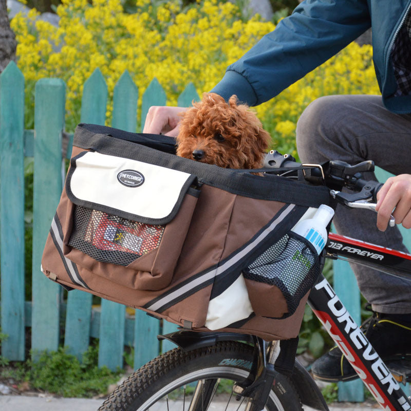 Petnki Pet Bicycle Basket Carrier mounted on a bike handlebar