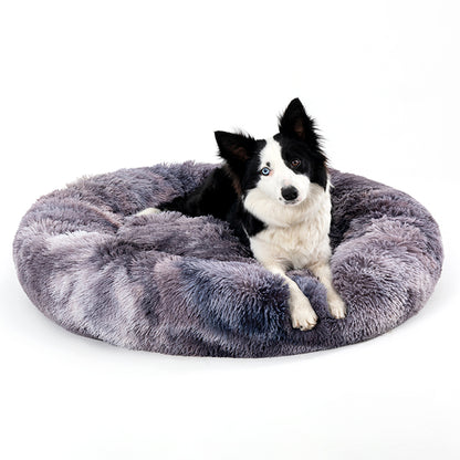 Petnki Calming Fluffy Donut Dog Bed in soft plush