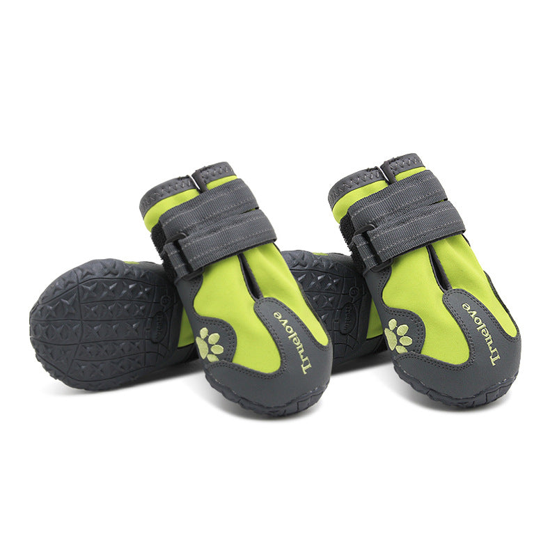 Dog wearing waterproof non-slip shoes with double-velcro straps