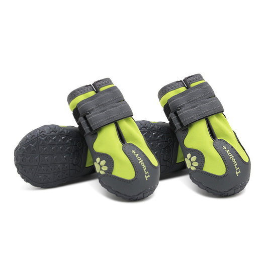 Dog wearing waterproof non-slip shoes with double-velcro straps