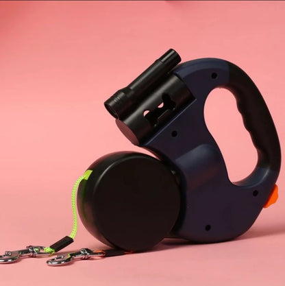 Petnki Dual-Dog Retractable Leash with flashlight and bag holder