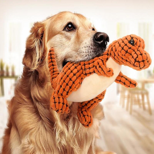 Petnki Dinosaur Plush Squeaky Dog Toy in green