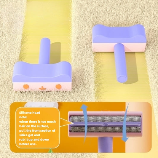 Reusable lint roller removing pet hair from a sofa