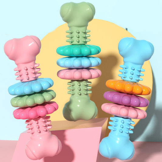 Dog chewing a durable TPR bone that cleans teeth