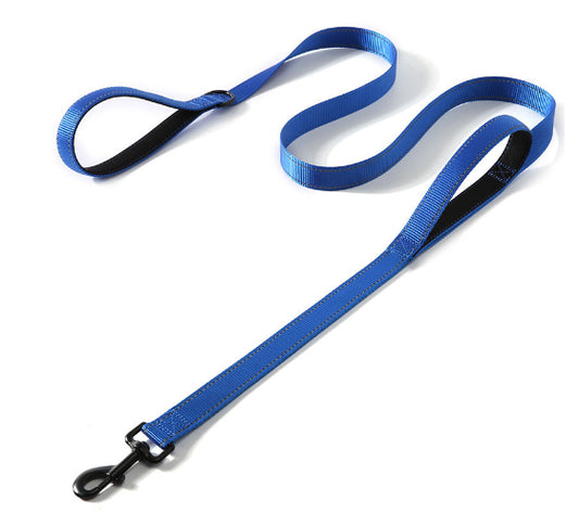 Dog leash with two handles for close control and distance walking