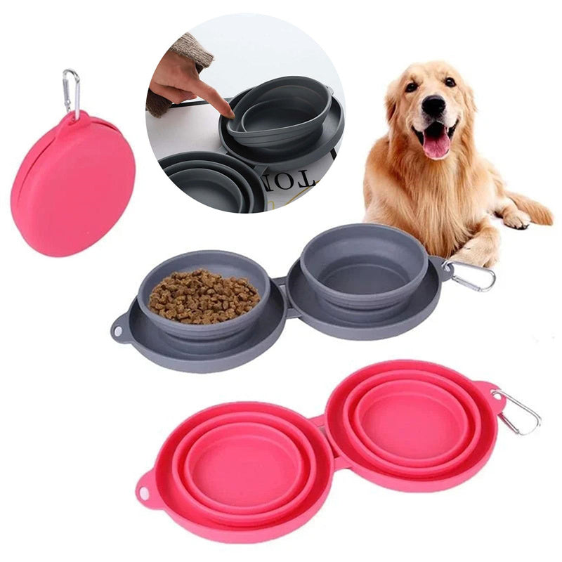 Petnki Collapsible Double Travel Pet Bowl for food and water in grey