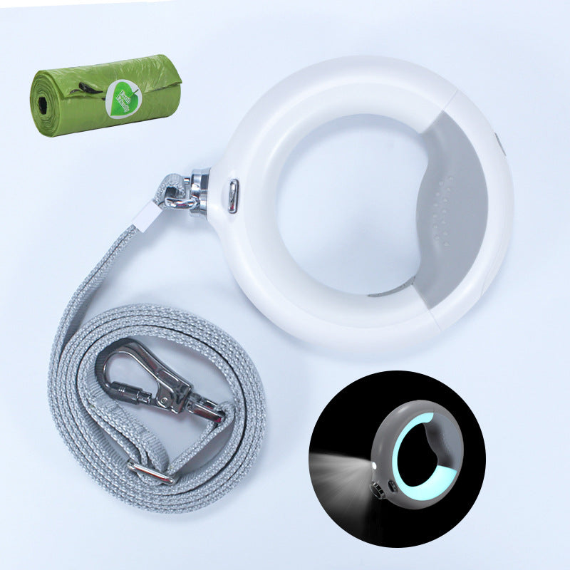 Petnki LED Light-Up Retractable Dog Leash glowing at night