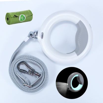Petnki LED Light-Up Retractable Dog Leash glowing at night