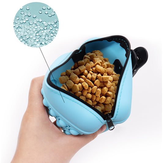 Hands-free treat pouch clipped to a waist for dog training