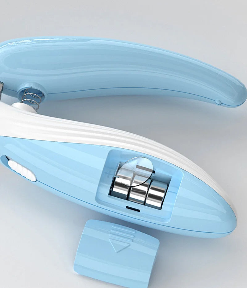 LED nail clipper showing the light that reveals a pet's nail quick