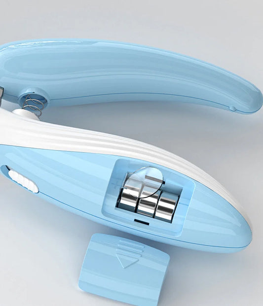 LED nail clipper showing the light that reveals a pet's nail quick