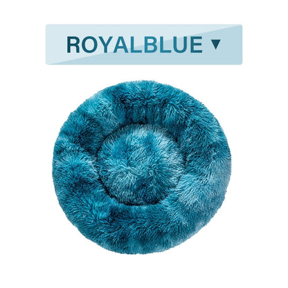 Fluffy donut pet bed color and size options for cats and dogs